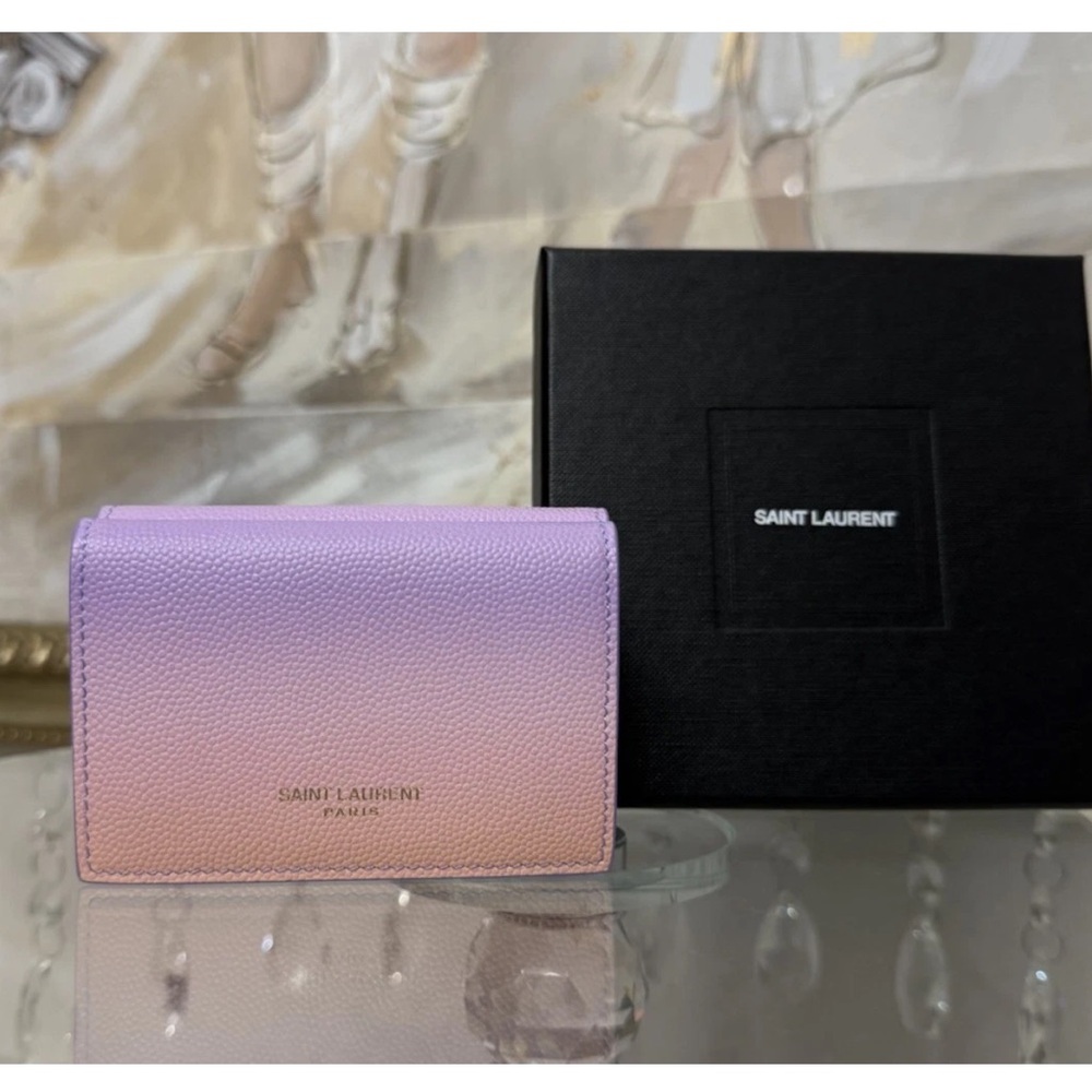 YSL Tri-Fold Tiny Wallet ! Pink Peach Purple Gradient Color! New In Box!